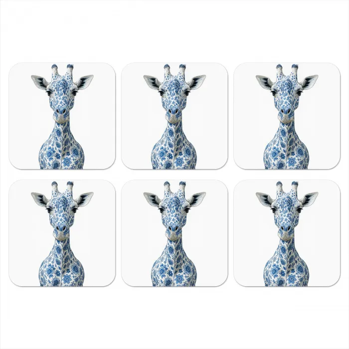 Giraffe - Delfts blauw - Dieren - Minimalistisch onderzetter kurk middel -3d
