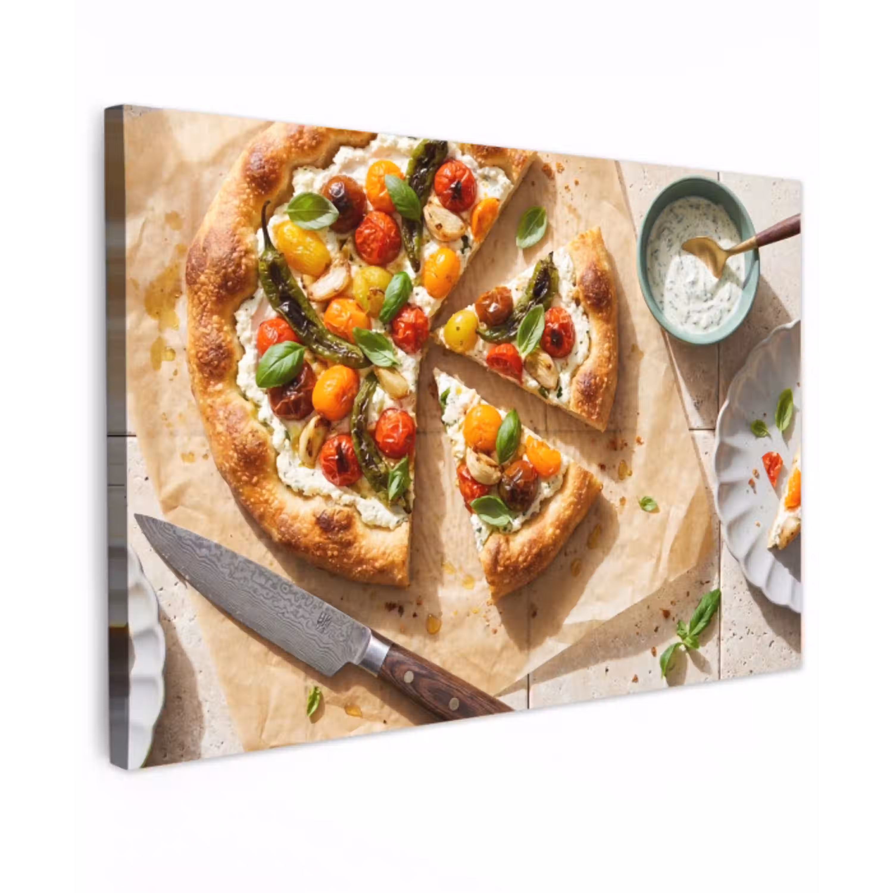Eten - Tomaten - Basilicum - Maaltijd - Vers Tuinposter op houten frame 2 cm dik klein -3d