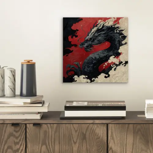 Zwarte draak - Rookwolken - Rood aluminium wit klein -sfeer1