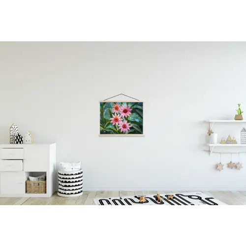 Bloemen - Roze - Glasmozaïek textielposter latten blank klein -kinderkamer