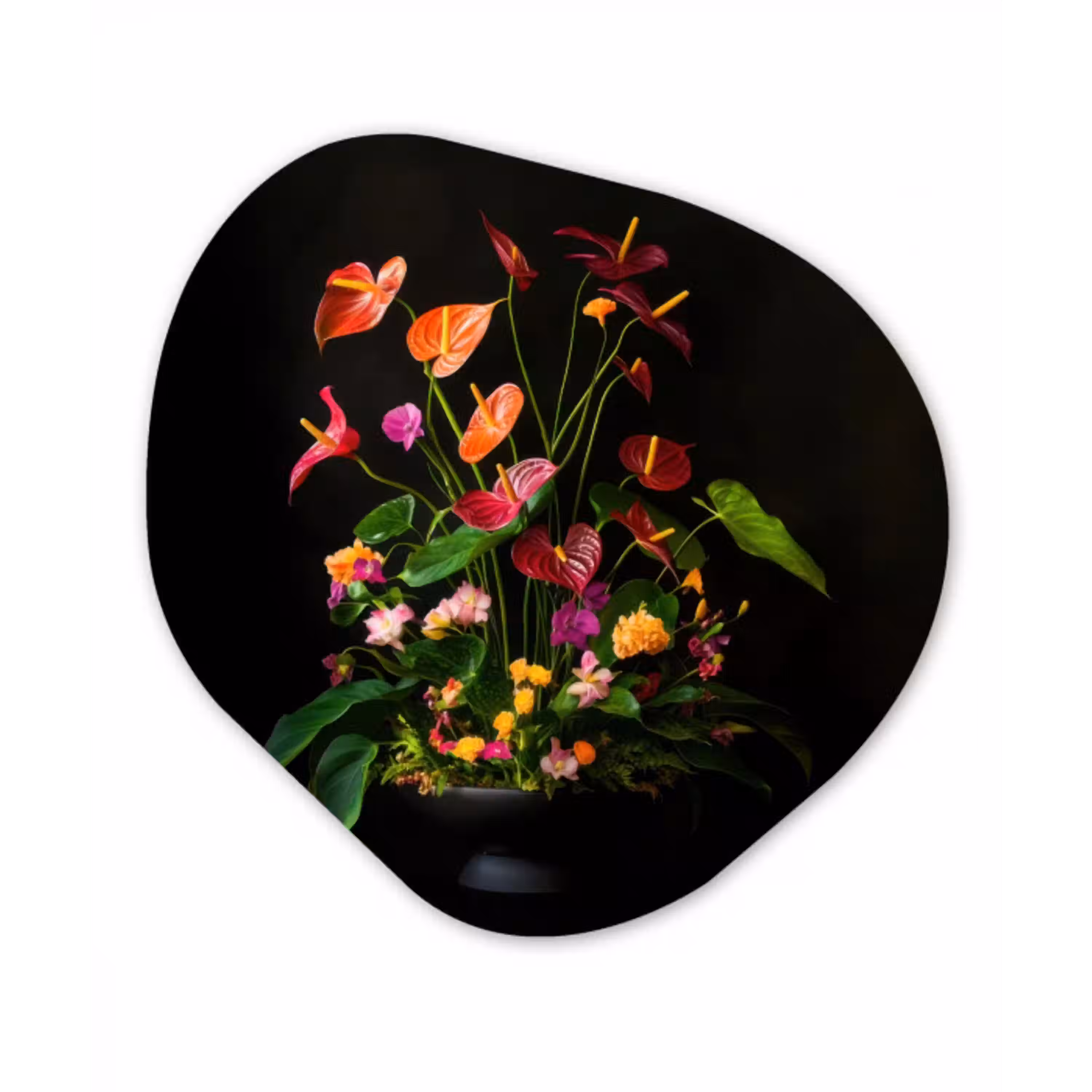 Bloemen - Vaas - Kleurrijk Wandcirkel Organisch Aluminium middel -3d
