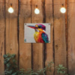 Ijsvogel - Paars - Penseelstreken - Kleurrijk tuinposter los doek klein -sfeer1
