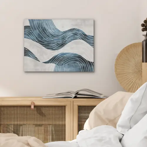 Lijnen - Golven - Abstract - Blauw PET vilt klein -sfeer3
