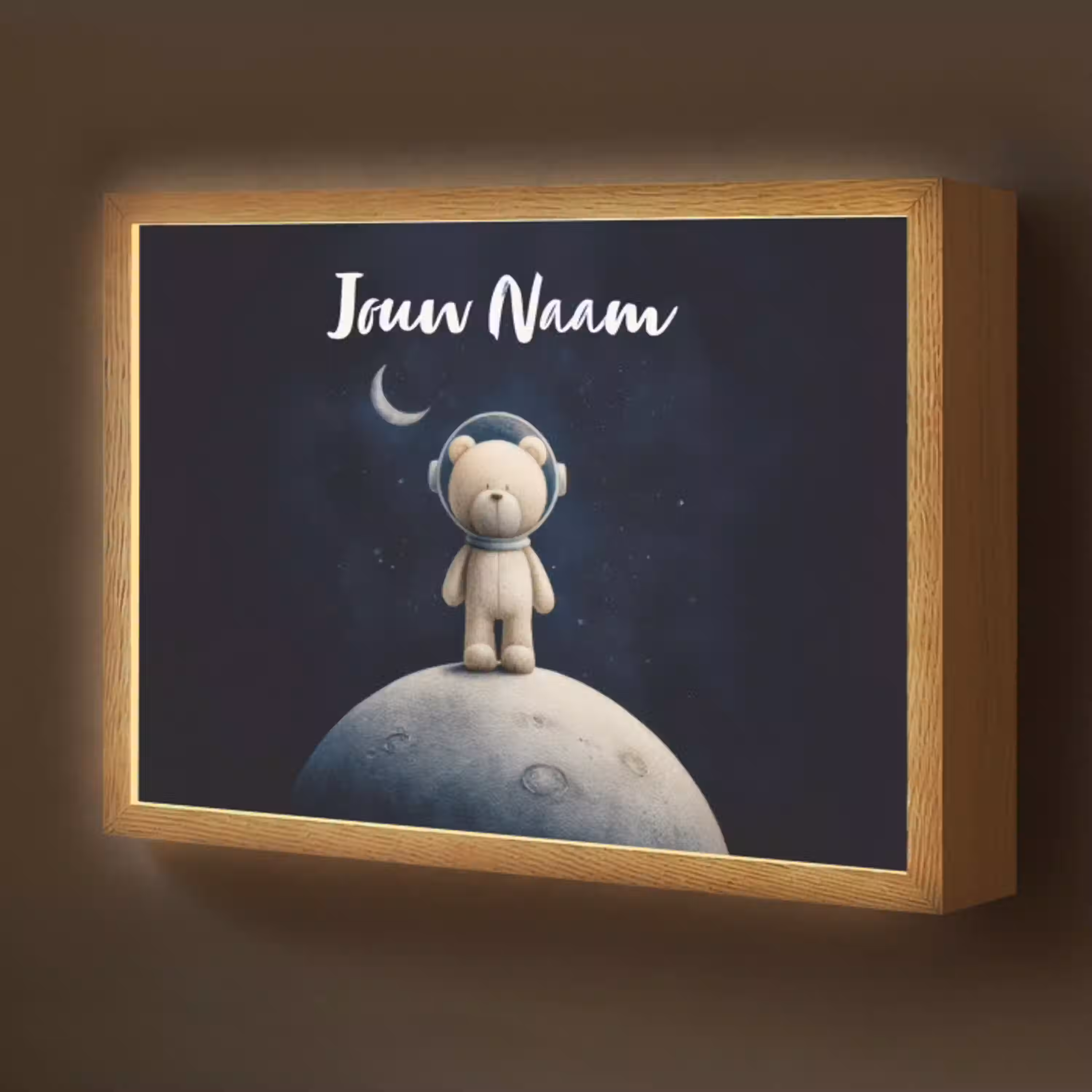Teddybeer - Ruimtehelm - Maan - Sterren Light Box met batterij (Wandlamp kind) middel -z3d_website