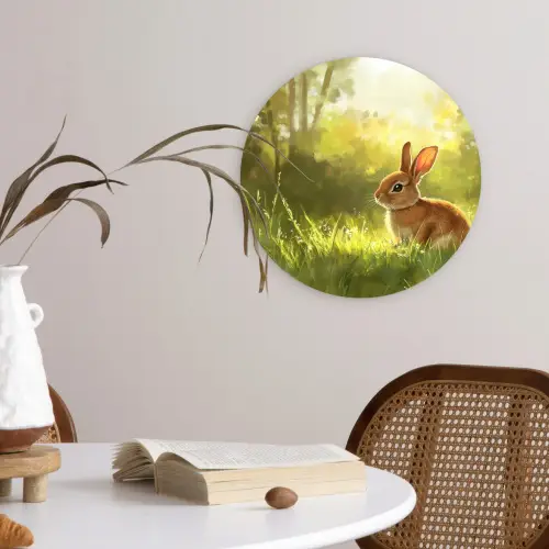 Konijn - Zonlicht - Bos Wandcirkel kunststof plaat 5mm dik klein -sfeer4