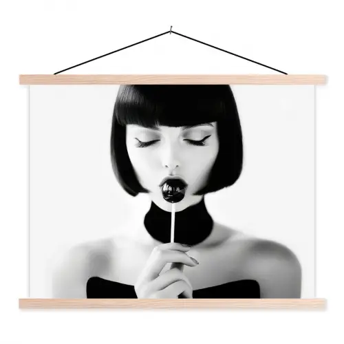 Vrouw - Lolly - Zwart - Wit textielposter latten blank klein -3d