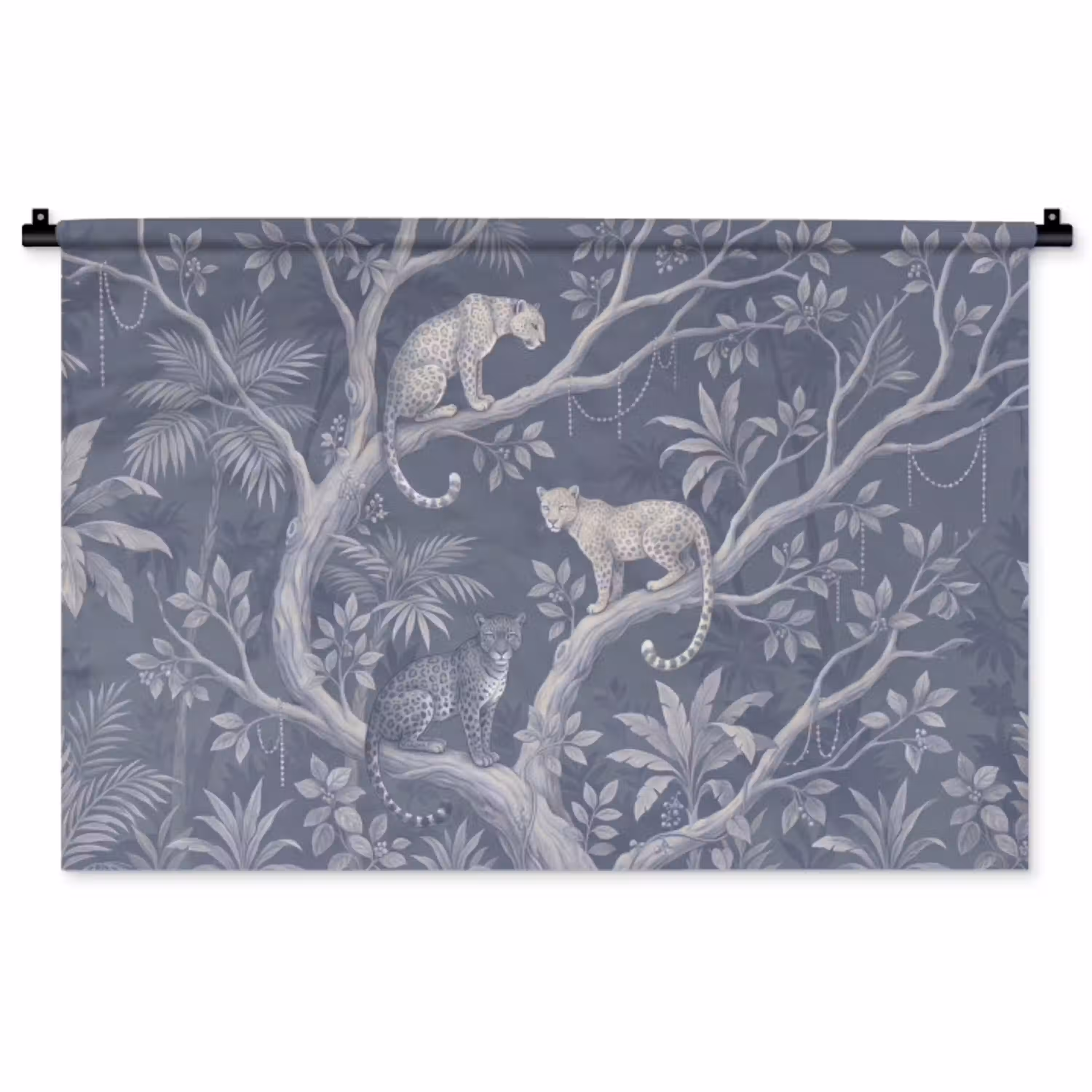 Dieren - Jungle - Illustratie - Bomen - Blauw Wandkleed katoen middel -zz3d