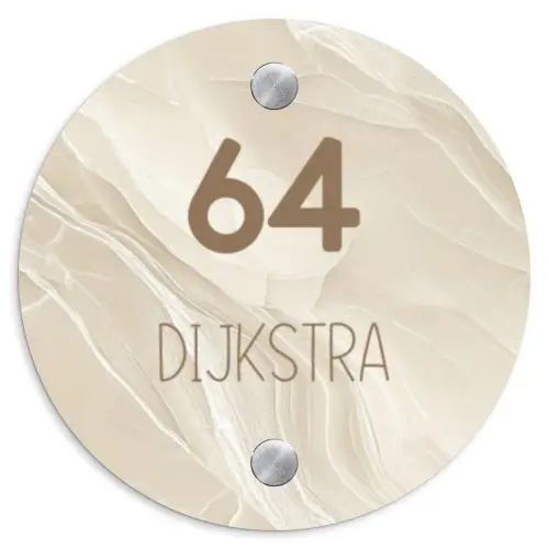 Vierkant - Beige - Marmer - Modern Naambord Rond klein -3d