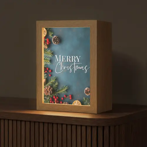 Merry Christmas - Blauw - Kerst - Winter Light Box met kabel (Tafellamp) klein -z3d_website