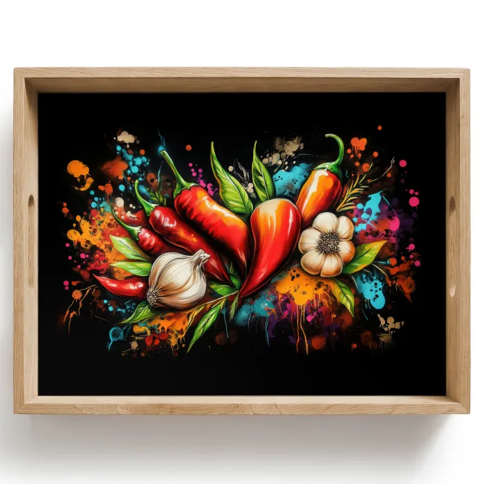 Groente - Peper - Knoflook - Graffiti - Verf - Kleurrijk Dienblad Rechthoek middel -z3d_shopping