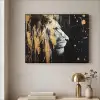 Portret - Leeuw - Abstract - Goud Textielframe zwart klein -sfeer2