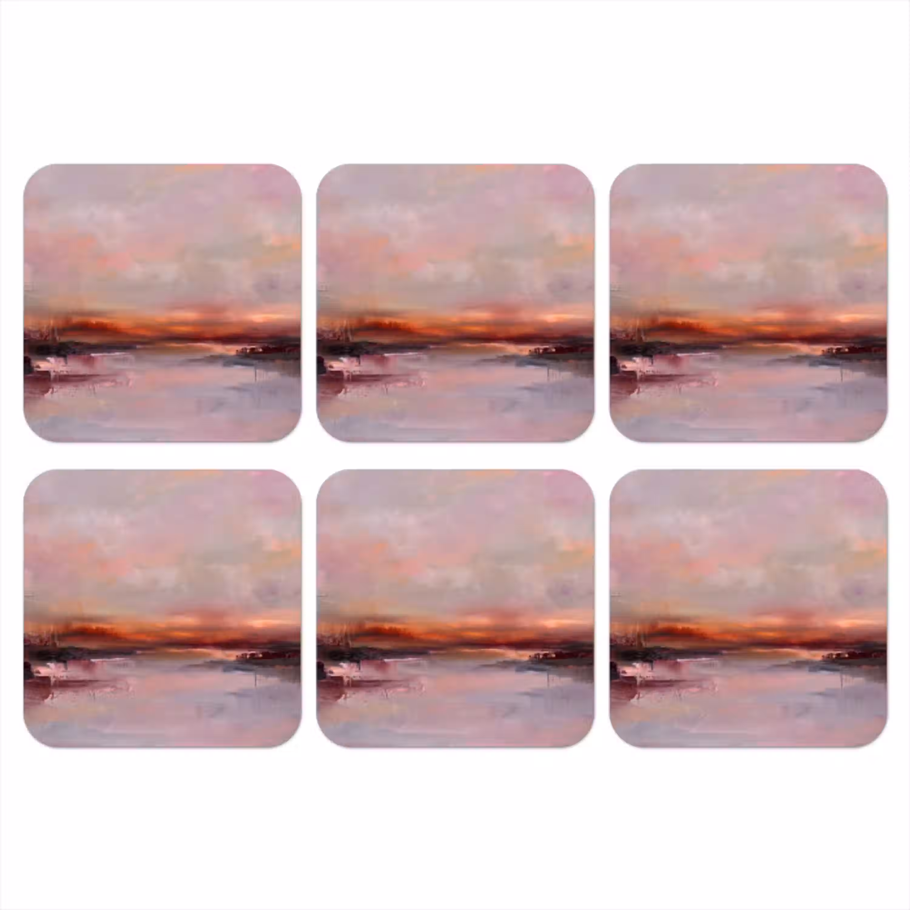Landschap - Zonsondergang - Abstract - Modern - Roze onderzetter kurk middel -3d