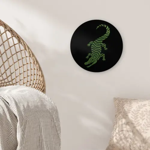 Krokodil - Groen - Tijgerachtig - Strepen Wandcirkel plexiglas klein -sfeer5