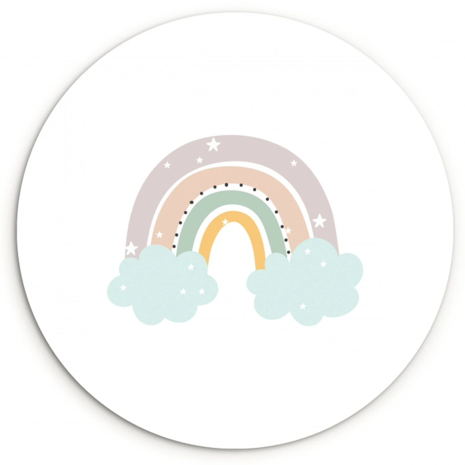 Regenboog - Sterren - Stippen - Wolken - Kinderen Wandcirkel kunststof plaat 5mm dik klein -3d