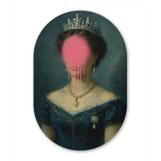 Muurovaal glas - Kroon - Roze druipend verf - Portret