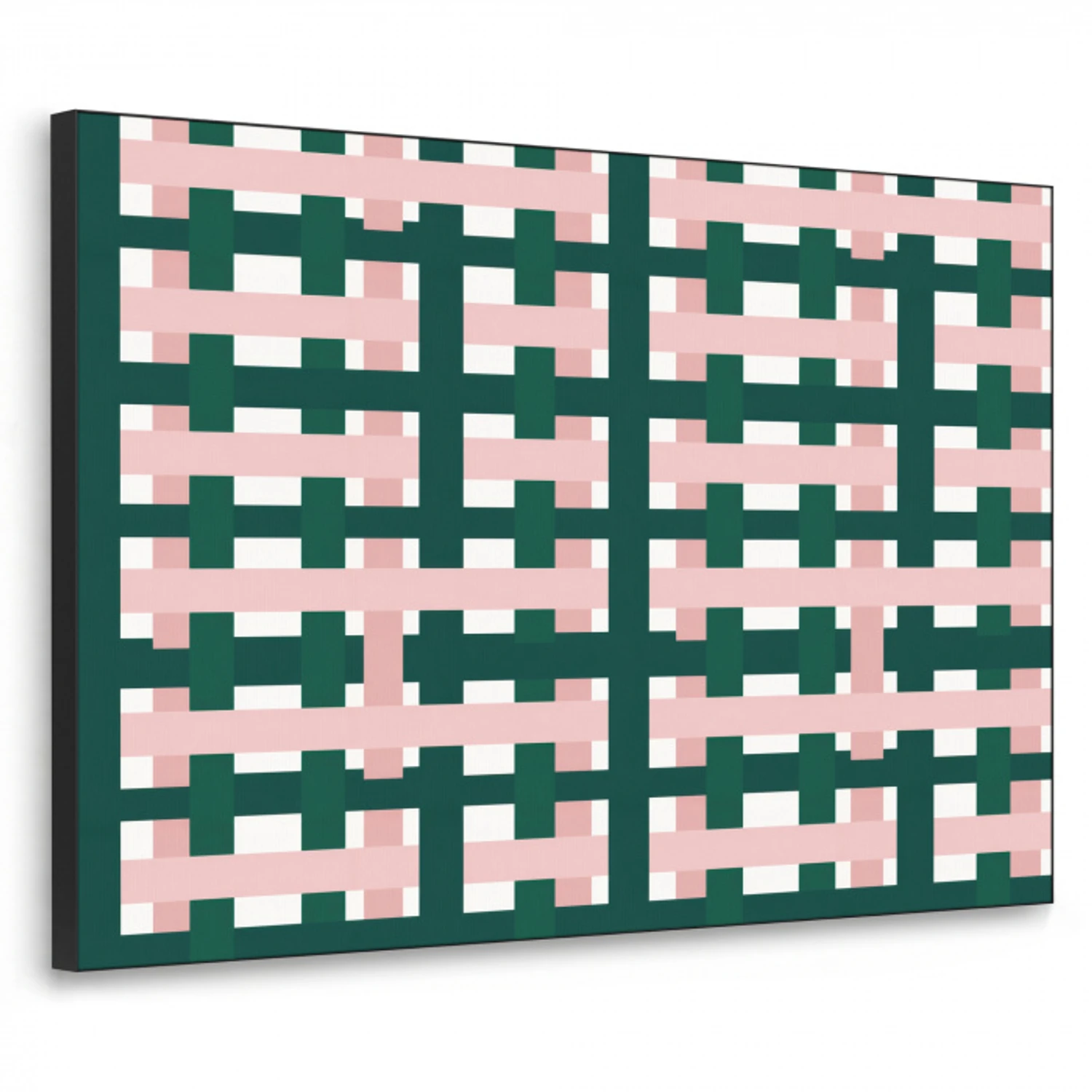 Vlechtpatroon - Groen - Roze - Grafisch Textielframe zwart klein 947 -3d