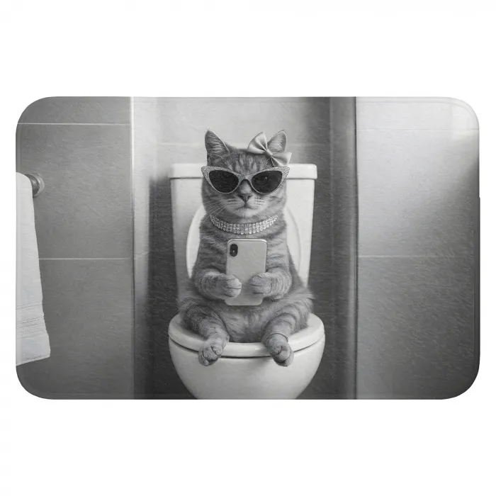 Kat - Telefoon - Toilet - Zwart - Wit WCmat klein -3d