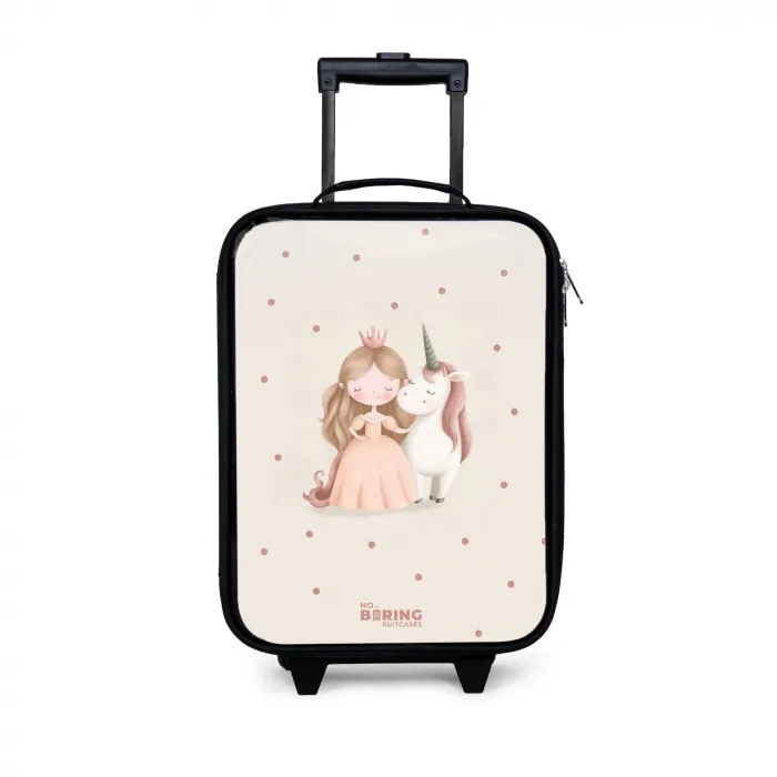 Prinses en een eenhoorn in pastel kleuren Kinderkoffer - Zwart klein -3d