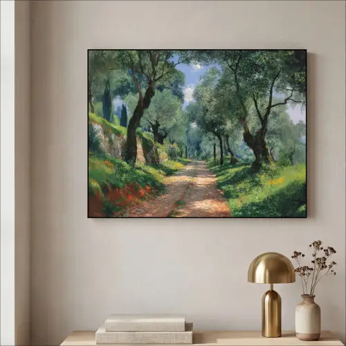 Pad - Bomen - Schaduw - Textielframe zwart klein -sfeer2