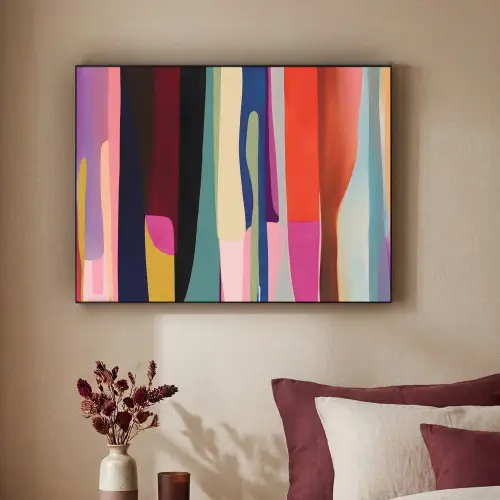 Kleurbanen - Verticaal - Kleurrijk Textielframe zwart klein -sfeer1