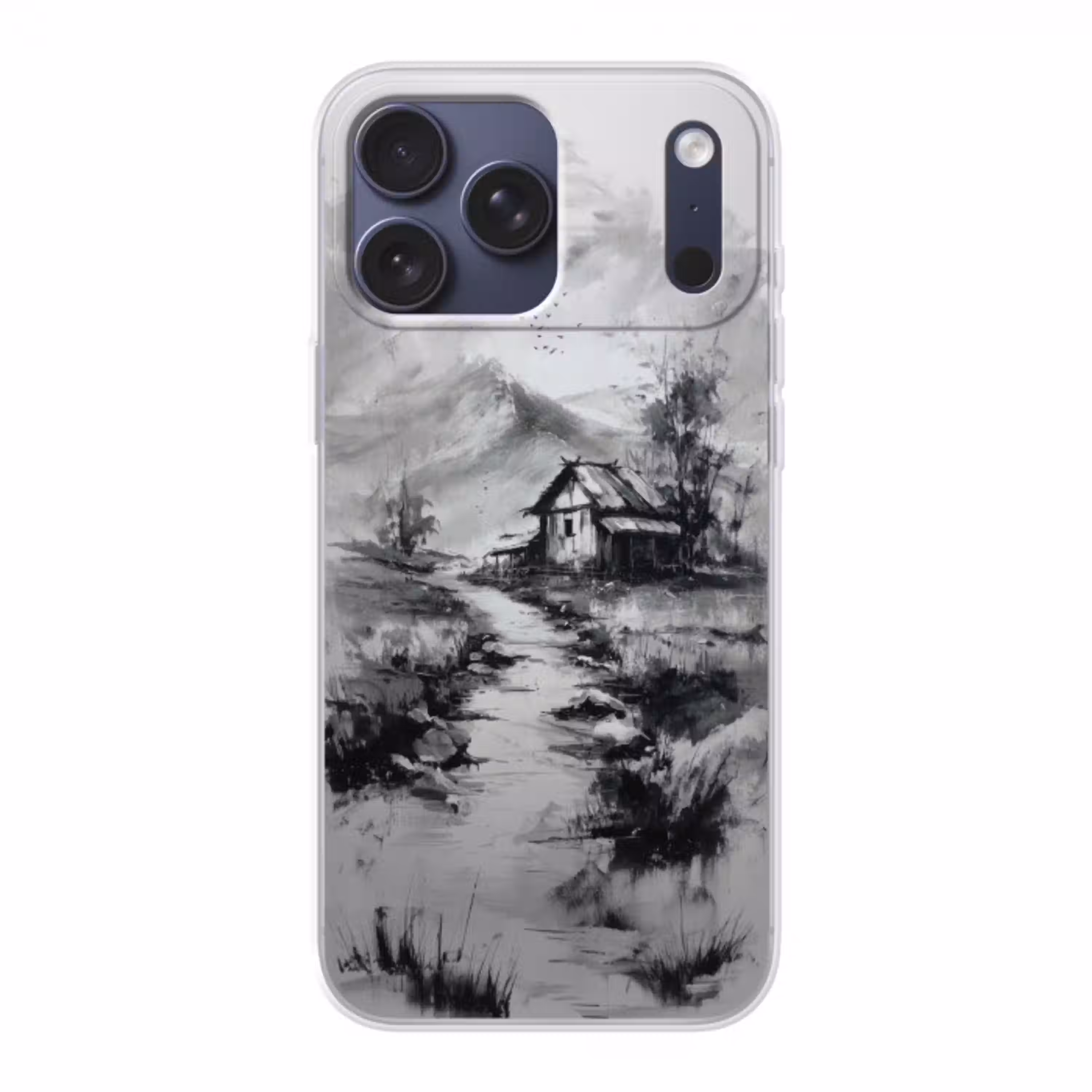 Hut - Grijs - Bergen - Mistig Telefoonhoesje iPhone 17 Pro Max klein -3d