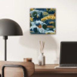 Huisjes - Bloemen - Patroon - Geel - Blauw aluminium wit klein 46 -sfeer5