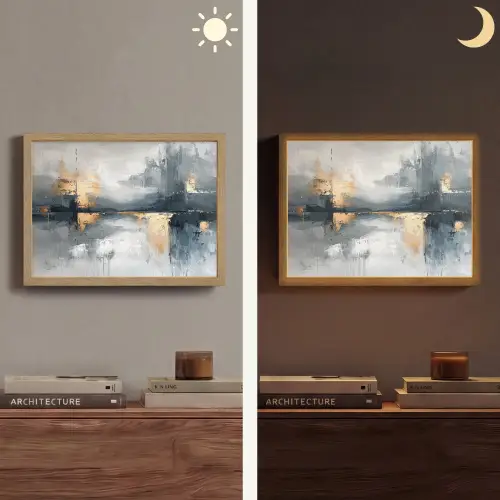 Abstract - Verf - Kunst - Goud Light Box met batterij (Wandlamp) middel -sfeer3