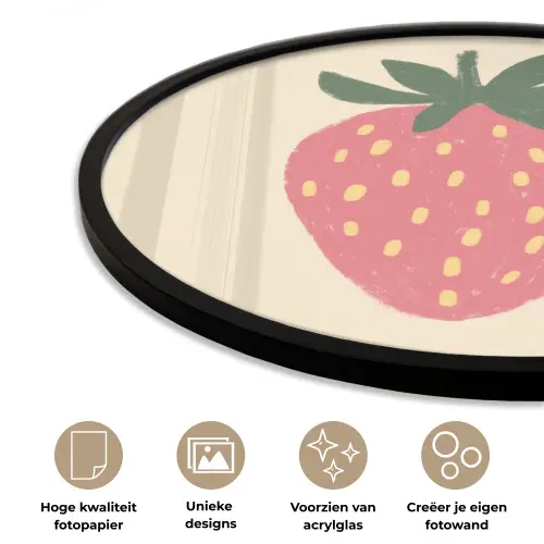 Aardbei - Minimalistisch - Rood - Fruit Fotolijst rond zonder passe partout klein -closeup_NL