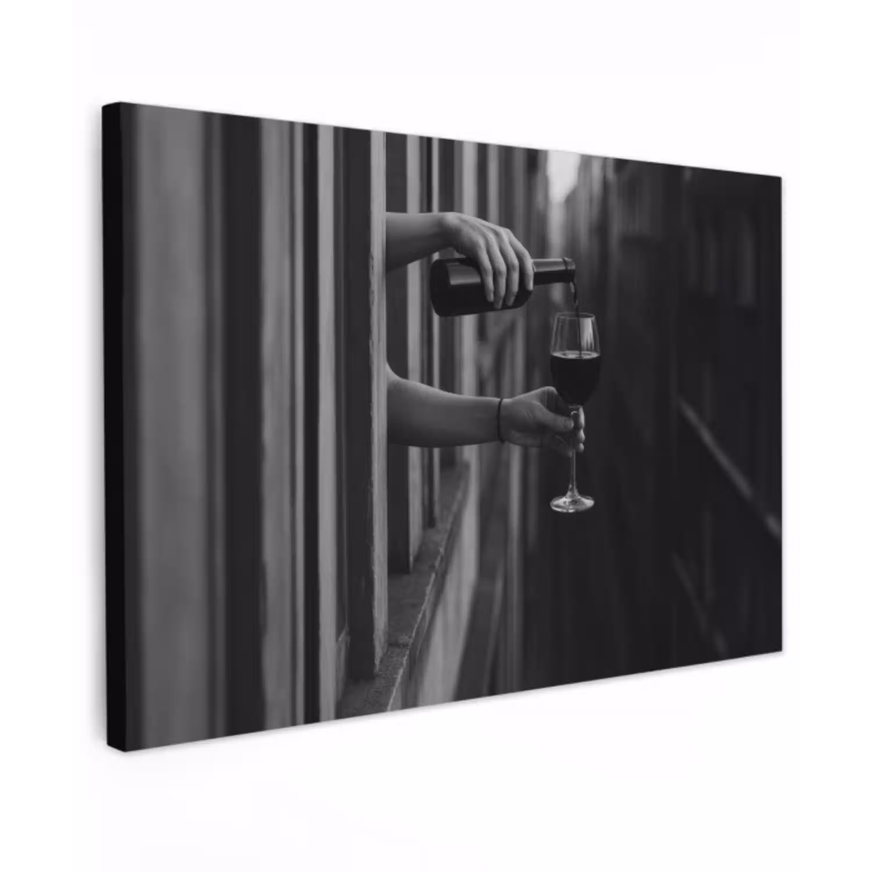 Wijnfles - Glas - Handen - Raam Tuinposter op houten frame 2 cm dik klein -3d