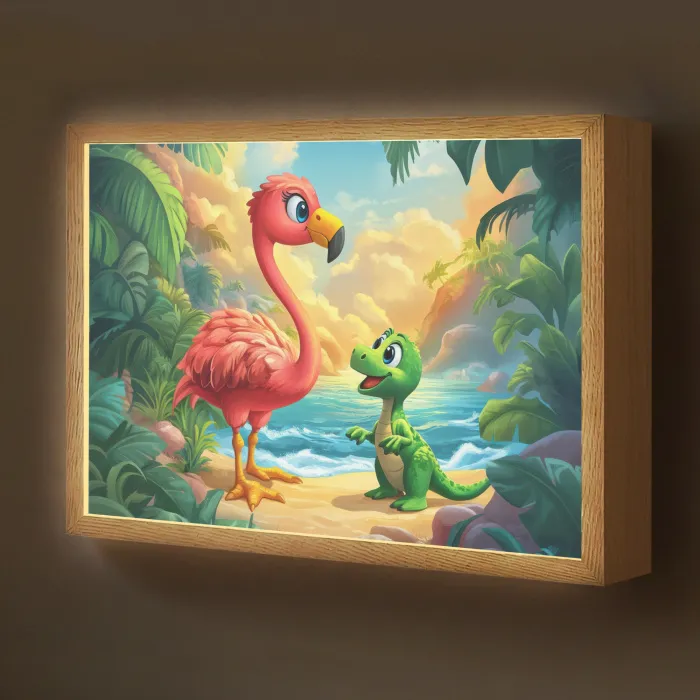 Flamingo - Dinosaurus - Strand - Kleurrijk Light Box met batterij (Wandlamp kind) middel -z3d_website