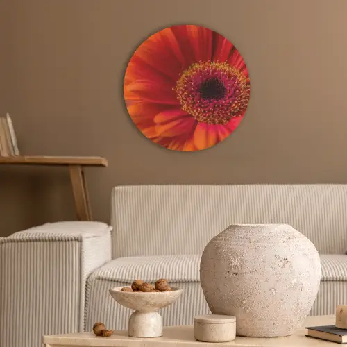 Oranje - Gerbera - Intens Akoestische PET Vilt - Rond klein -sfeer1