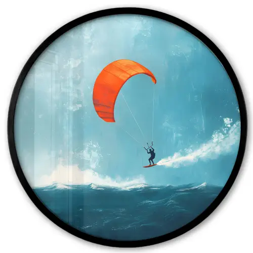 Kitesurfer - Oranje - Zee - Lucht Fotolijst rond zonder passe partout klein -3d