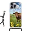 Koe - Weide - Bloemen Hoesje iPhone 16 Pro Max met koord klein -3d