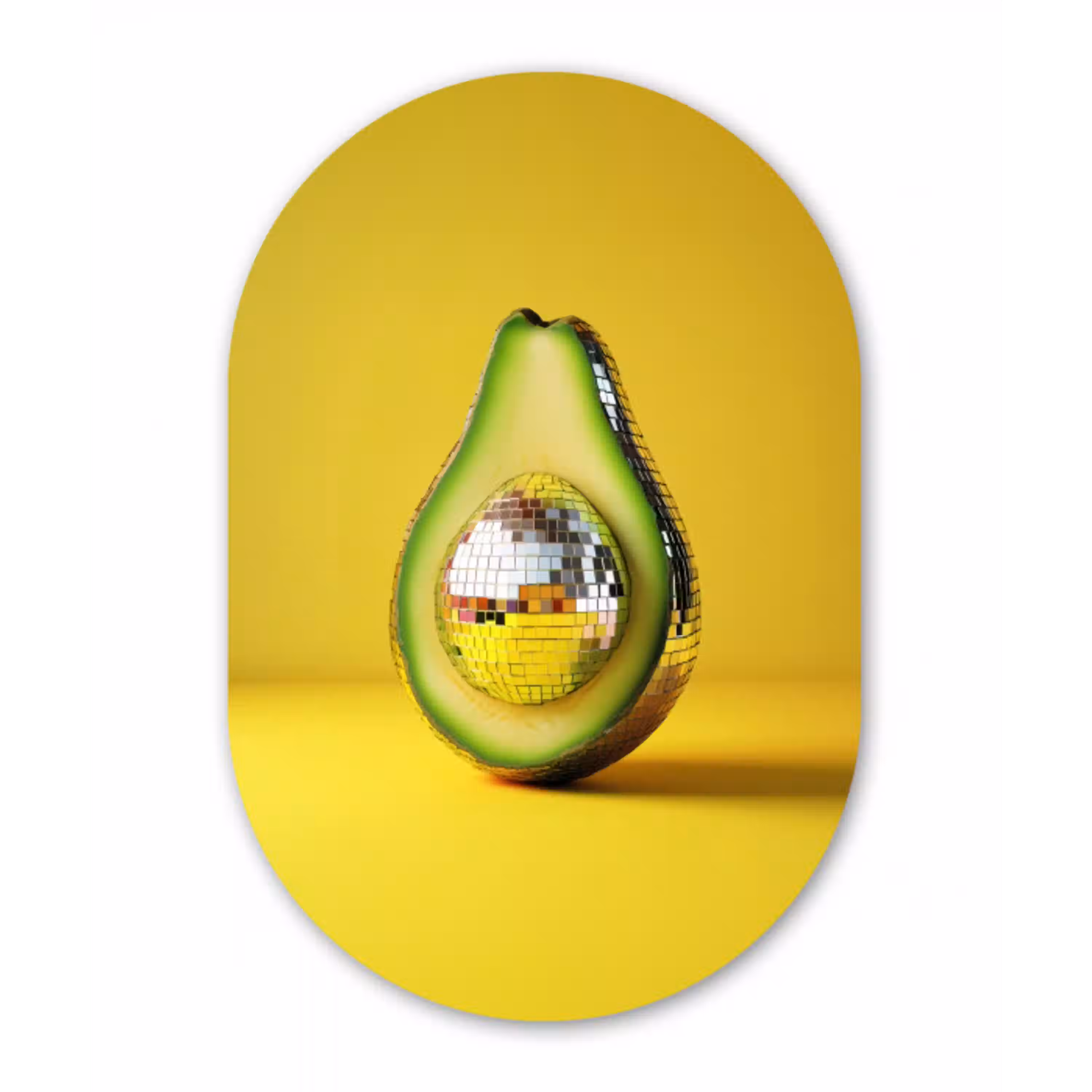 Avocado - Discobal - Geel - Glitter Wandcirkel Ovaal Glas middel -3d