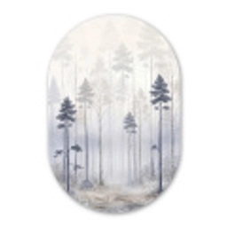 Bos - Bomen - Mist - Natuur - Illustratie - Grijs Wandcirkel Ovaal Forex klein -3d
