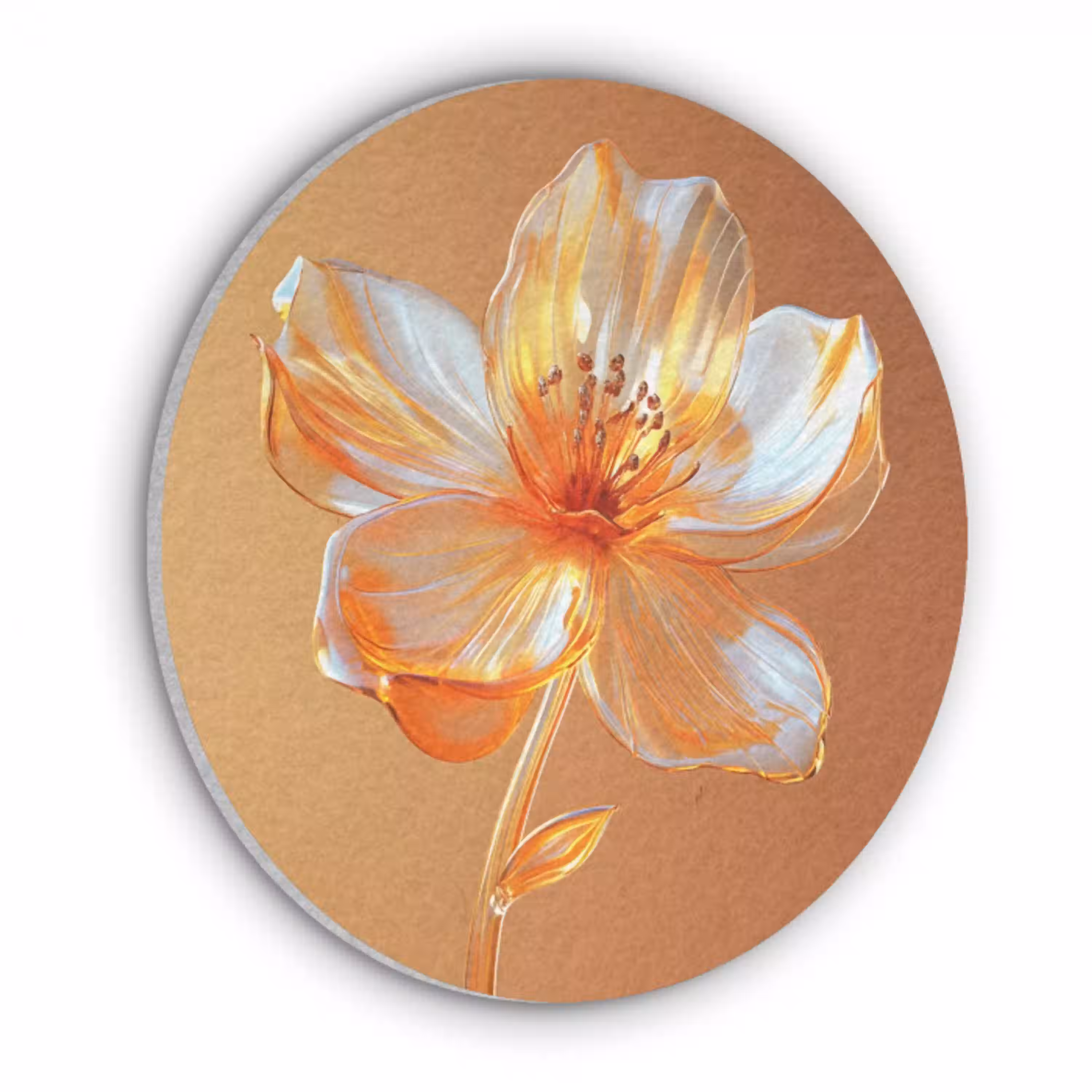 Glazen - Bloem - Oranje Akoestische PET Vilt - Rond klein -3d