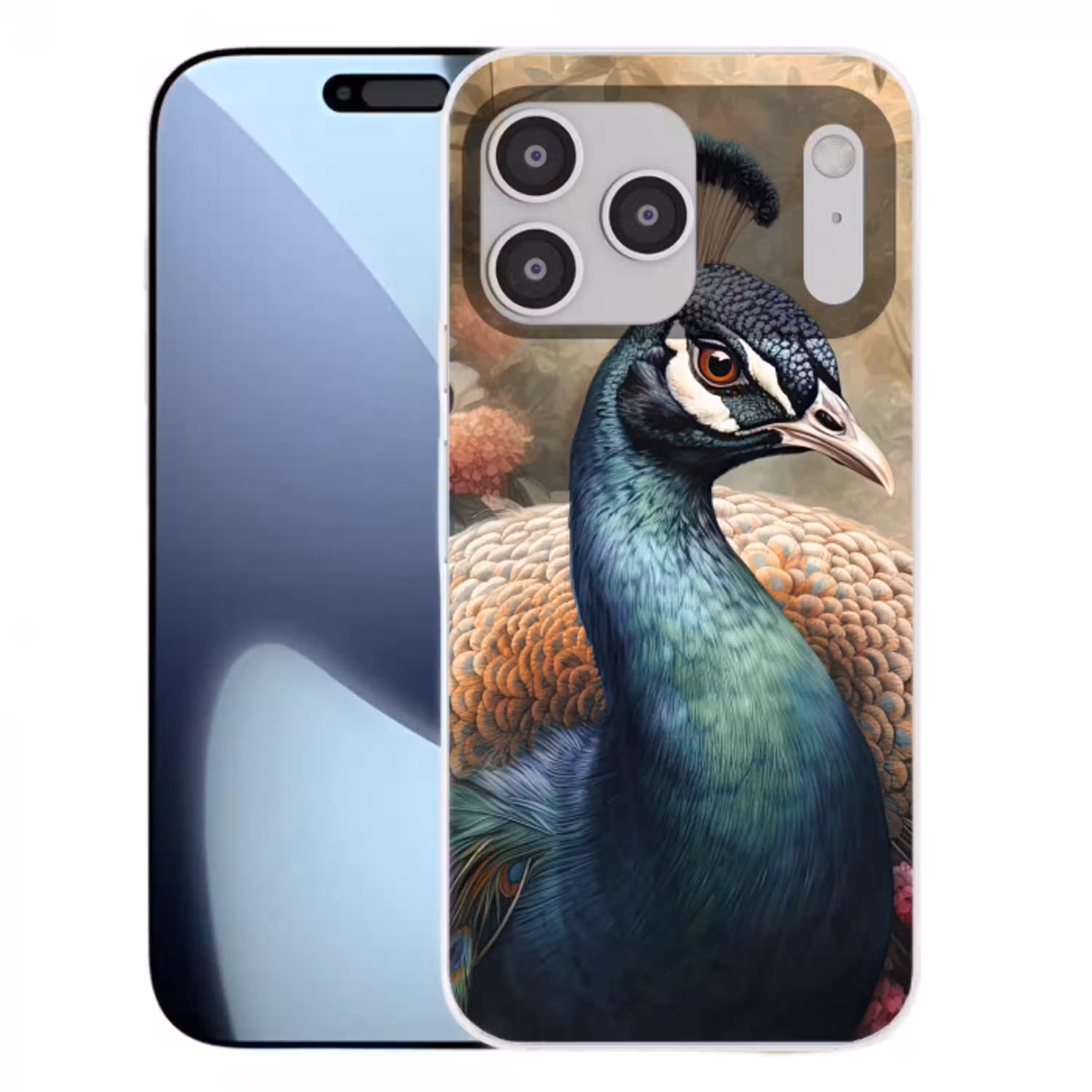 Pauw - Vogel - Bloemen - Planten - Pauwenveren Telefoonhoesje iPhone 17 Pro Max klein -3d