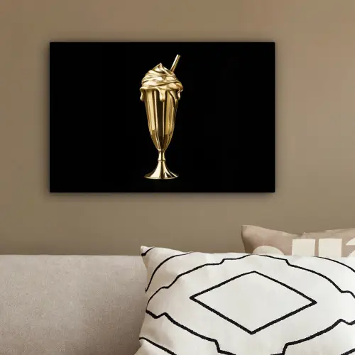Milkshake - Goud - Drinken - Zwart canvas 2cm klein -sfeer3