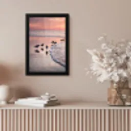 Meeuwen - Strand - Zee - Roze fotolijst zwart zonder passe partout klein -sfeer5