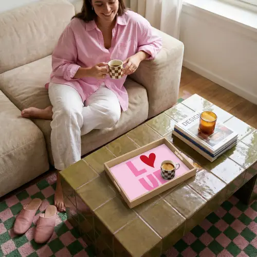 Love - Roze - Hart - Valentijn Dienblad Rechthoek middel -sfeer3