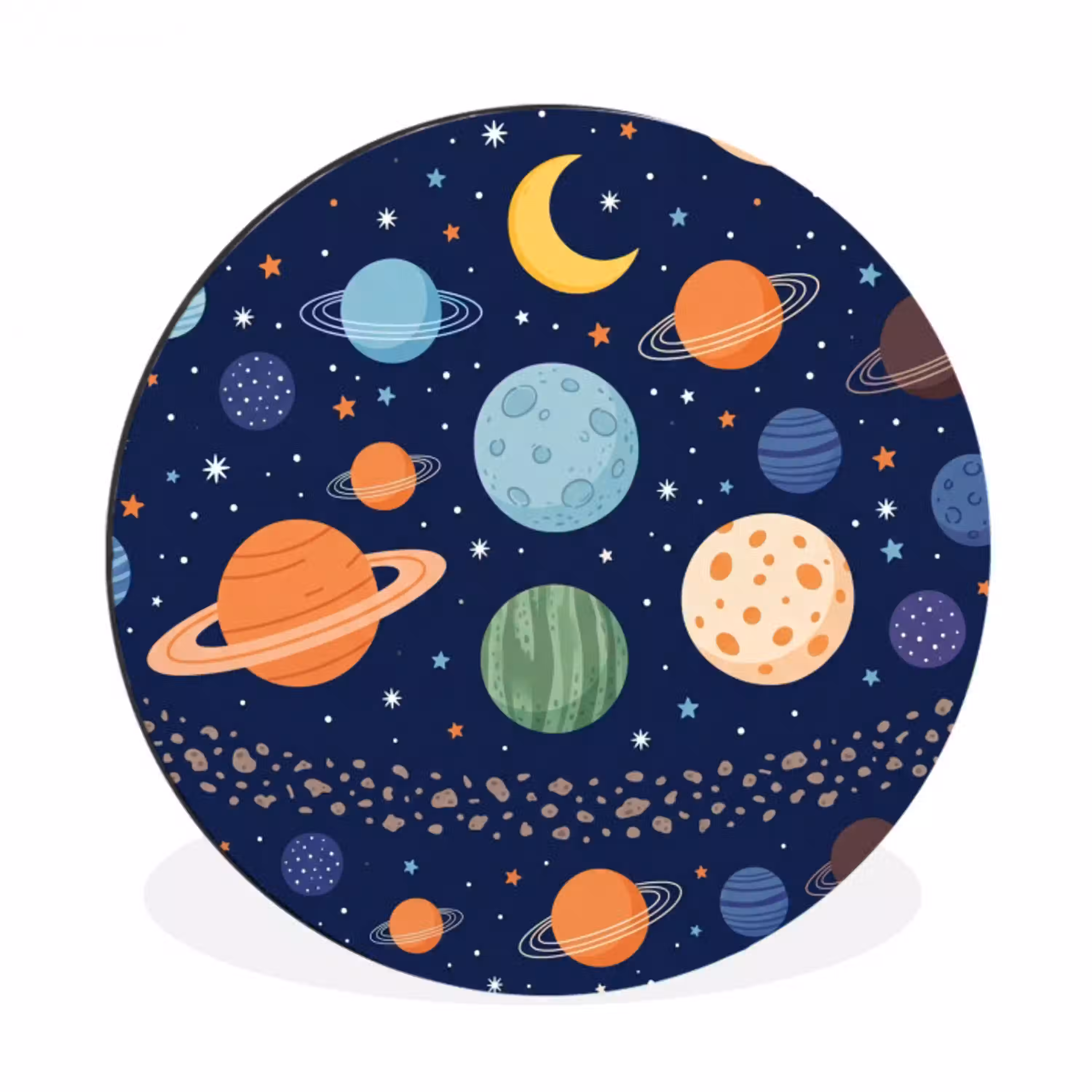 Ruimte - Planeten - Kleurrijk Wandcirkel aluminium klein -3d