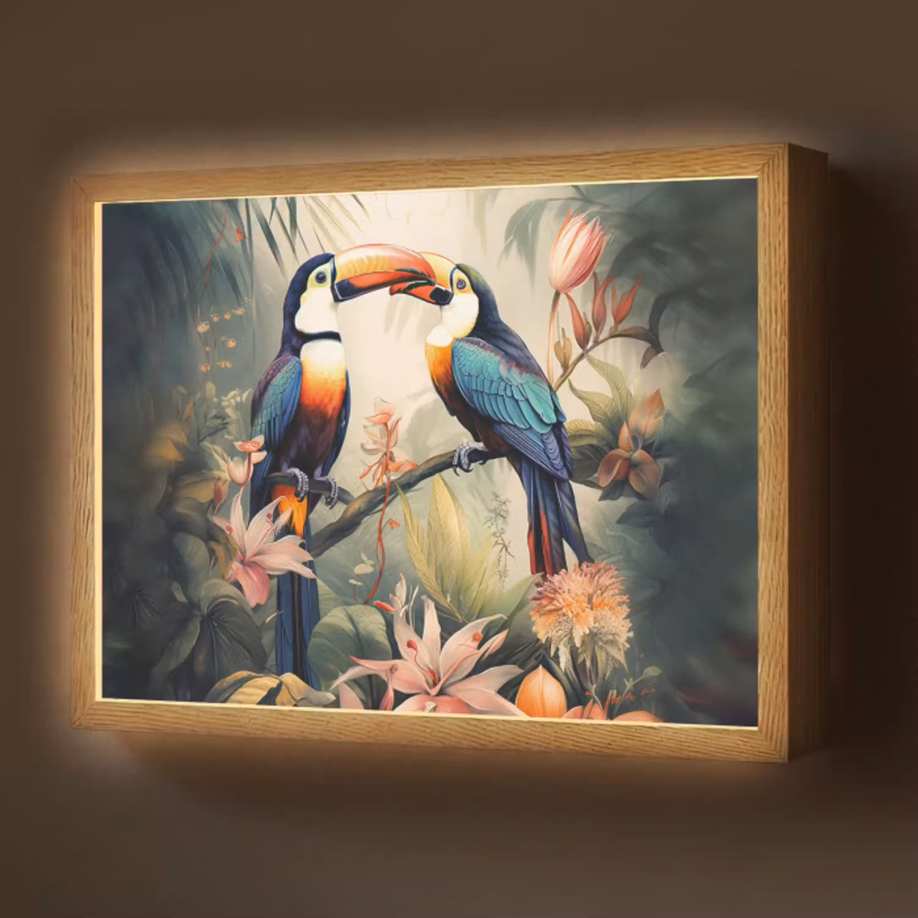 Toekan - Vogels - Bloemen - Natuur - Jungle Light Box met batterij (Wandlamp) middel -z3d_website