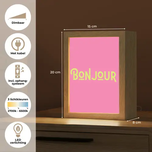 Roze - Groene Bonjour - art-deco Light Box met kabel (Tafellamp) klein -USP_NL