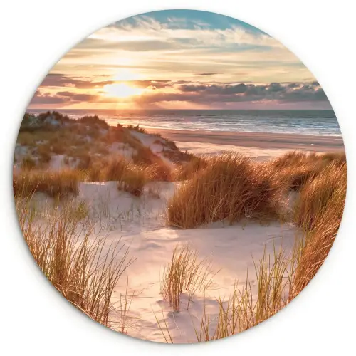 Duin - Planten - Zonsondergang - Strand - Zee Wandcirkel kunststof plaat 5mm dik klein -3d