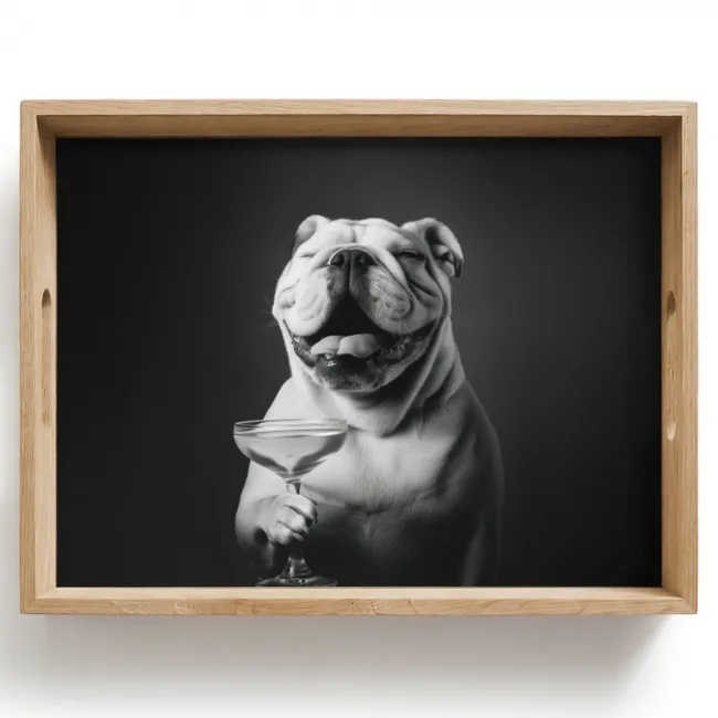 Dienblad - Buldog - Hond - Glas