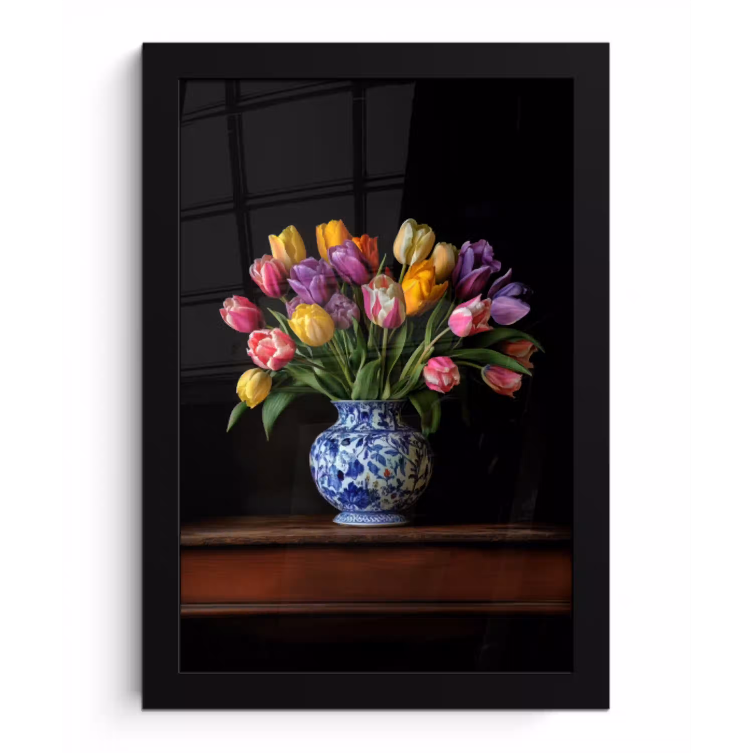 Tulpen - Kleuren - Hout - Vaas fotolijst zwart zonder passe partout klein -3d