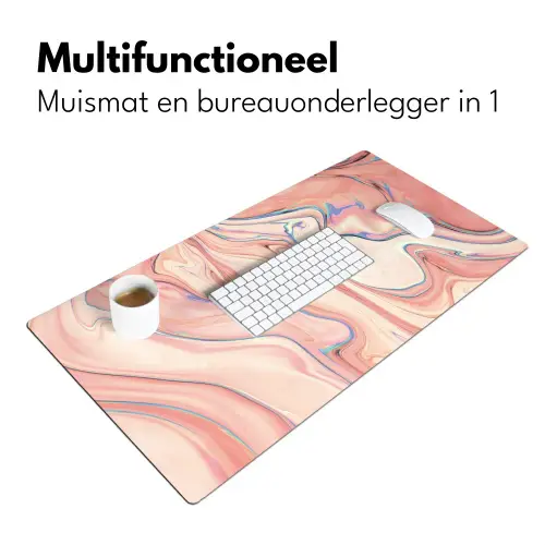 Marmer - Pastel - Roze - Blauw - Marmerlook - Abstract Muismat XXL klein -sfeer4