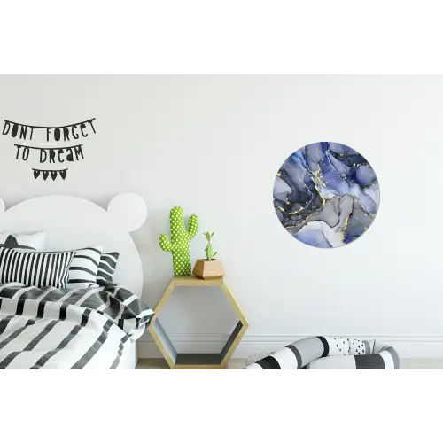 Marmer - Goud - Abstract - Blauw Wandcirkel aluminium klein -kinderkamer