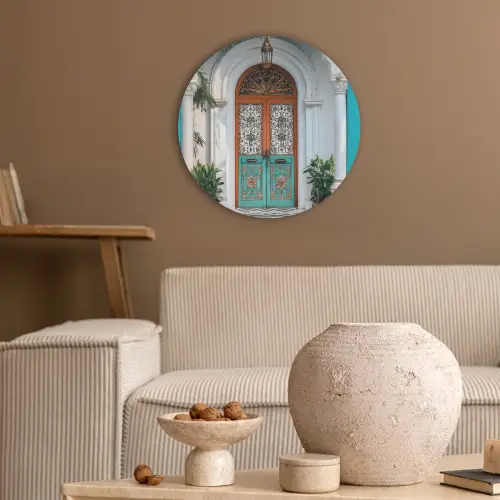 Zuilen - Sierlijke - Deur - Blauw Akoestische PET Vilt - Rond klein -sfeer1