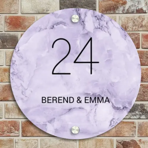Paars marmer - Klassiek Naambord Rond klein -sfeer2